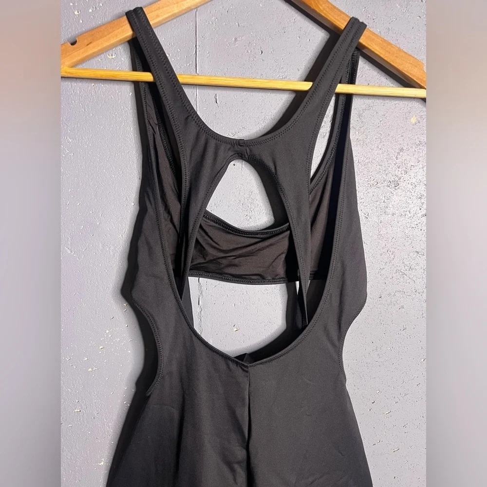 SKIMS Signature Swim Cut Out Tank Mini Beach Dress in Black. Size Small
